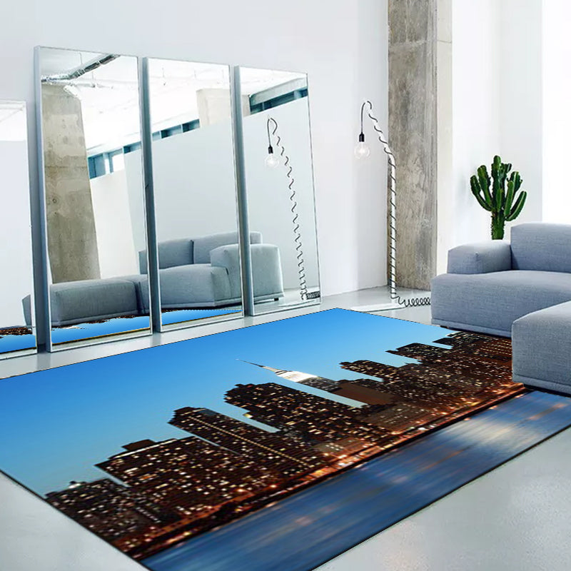 Stylish Geography Pattern Rug Blue Nordic Rug Polyester Washable Non-Slip Back Rug for the Living Room | Bowlift