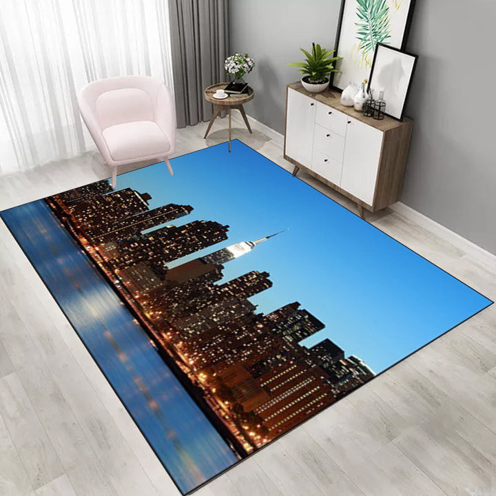 Stylish Geography Pattern Rug Blue Nordic Rug Polyester Washable Non-Slip Back Rug for the Living Room | Bowlift