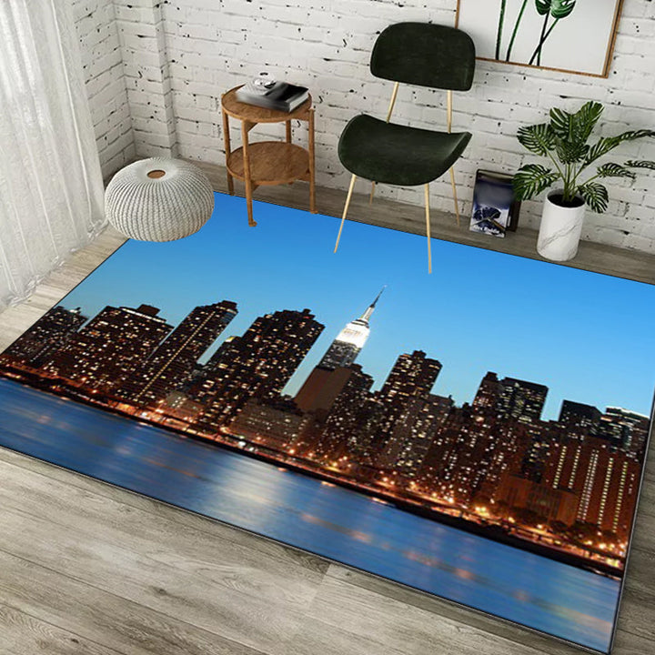Stylish Geography Pattern Rug Blue Nordic Rug Polyester Washable Non-Slip Back Rug for the Living Room | Bowlift