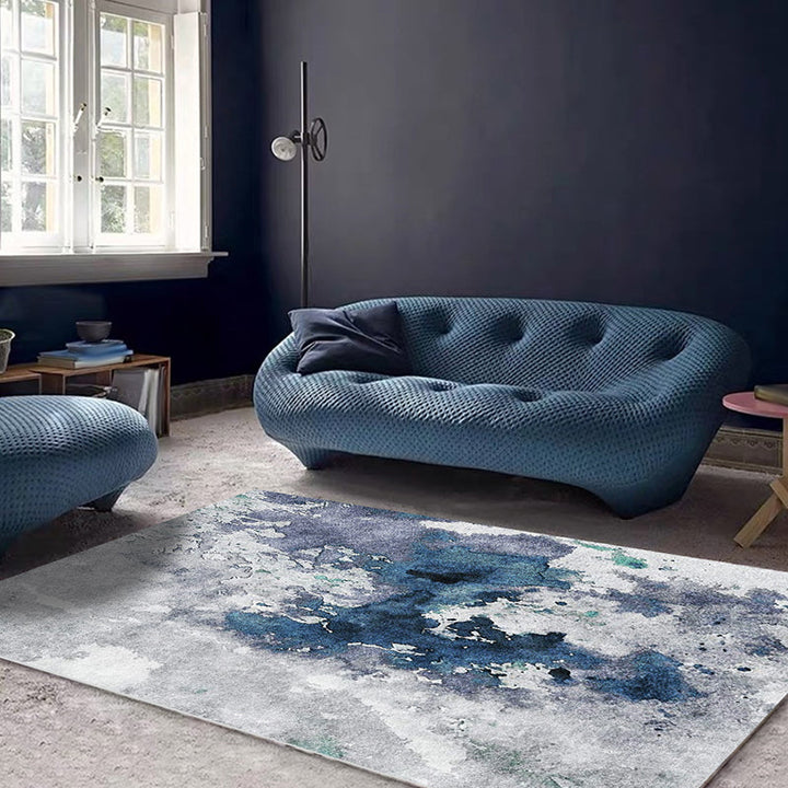 Blue and Gray Modern Rug Polyester Watercolor Pattern Rug Washable Non-slip Back Rug for the Living Room | Bowlift