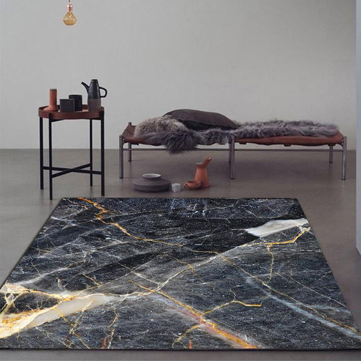 Funky marble surface printed carpet black Nordic carpet polyester washable non-slip backing carpet for the living room | Bowlift