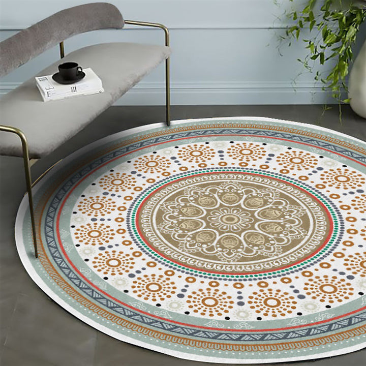 BowLift | American concentric circles pattern carpet with floral yellow polyester carpet machine washable non-slip rug for bedroom