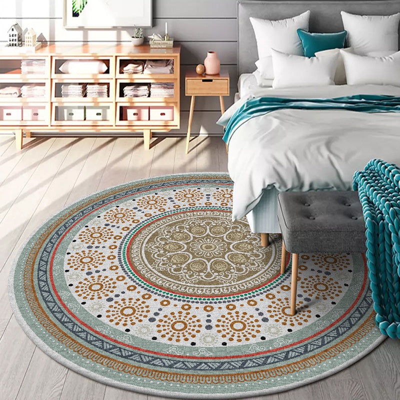 BowLift | American concentric circles pattern carpet with floral yellow polyester carpet machine washable non-slip rug for bedroom