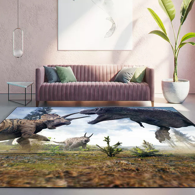 Stylish dinosaur pattern rug brown and blue modern rug polyester washable non-slip backing rug for the living room | Bowlift
