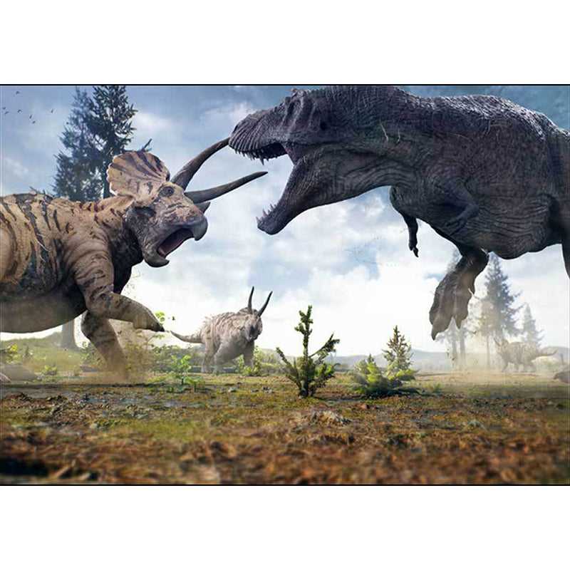 Stylish dinosaur pattern rug brown and blue modern rug polyester washable non-slip backing rug for the living room | Bowlift