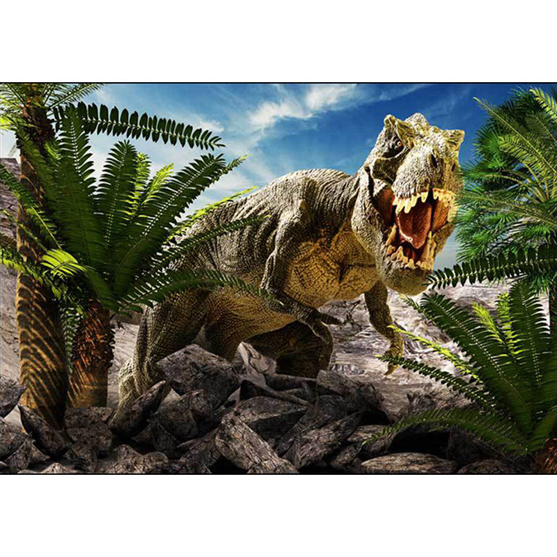 Funky Dinosaur Pattern Rug Blue and Green Modern Rug Polyester Washable Non-Slip Backing Rug for Living Room | Bowlift