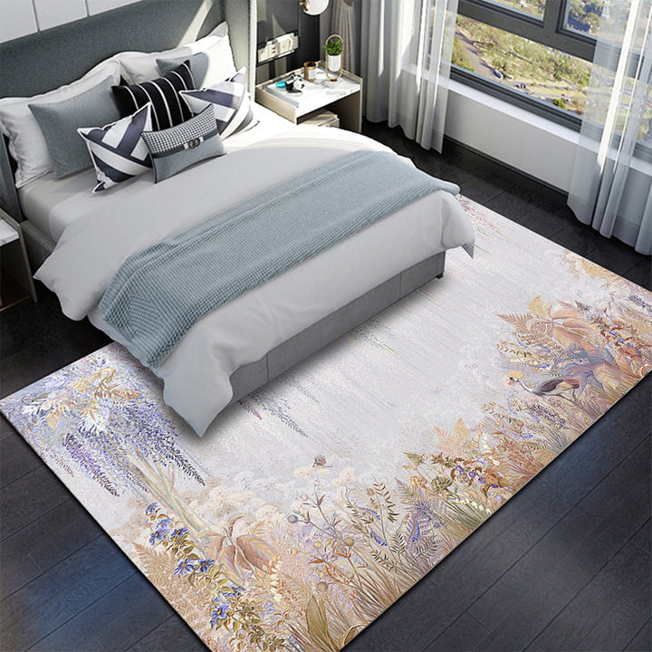 Funky Leaf Pattern Rug with Bird Brown and White Modern Rug Polyester Washable Non-Slip Back Rug for Living Room | Bowlift