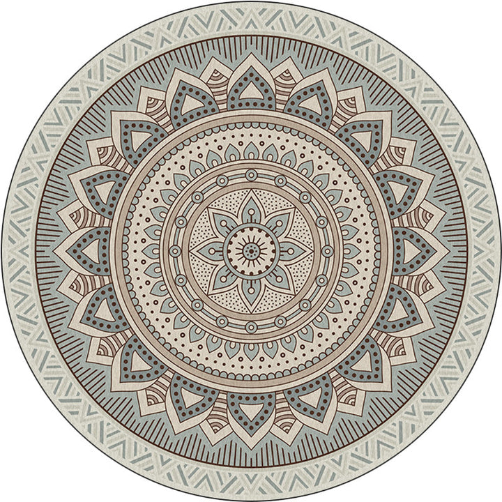 BowLift | Light Green Southwest Carpet Polyester Concentric Circles and Floral Pattern Carpet Washable Non-Slip Back Carpet for Living Room