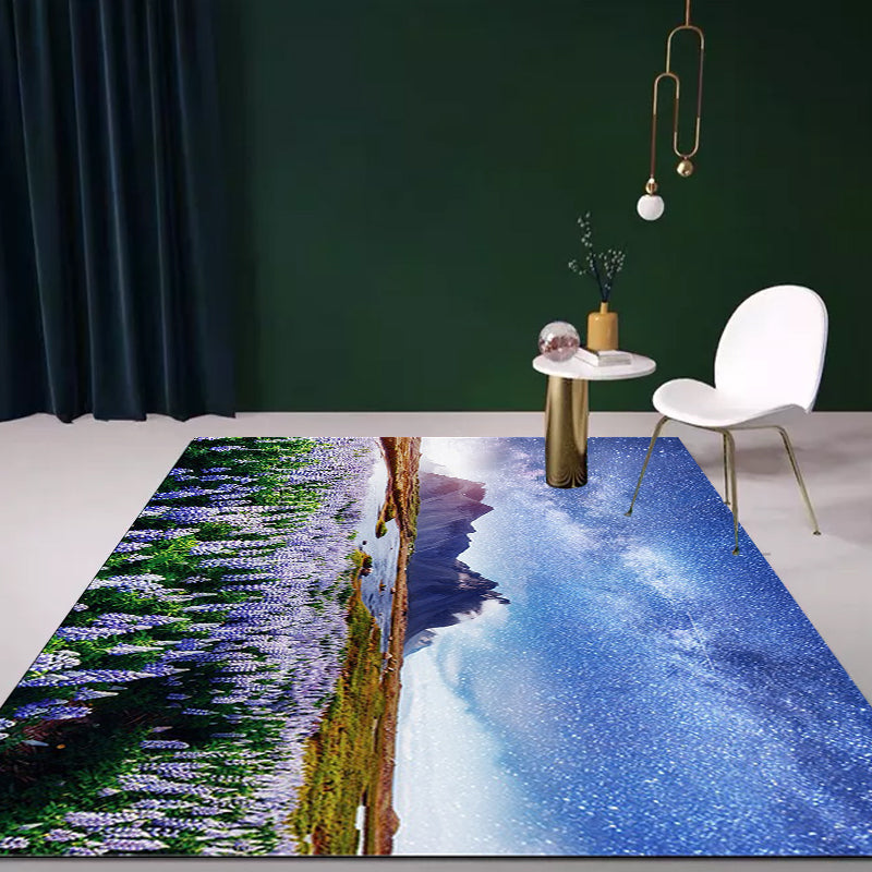 Stylish lavender pattern rug with galactic blue modern rug made of polyester washable non-slip backing rug for the living room | Bowlift