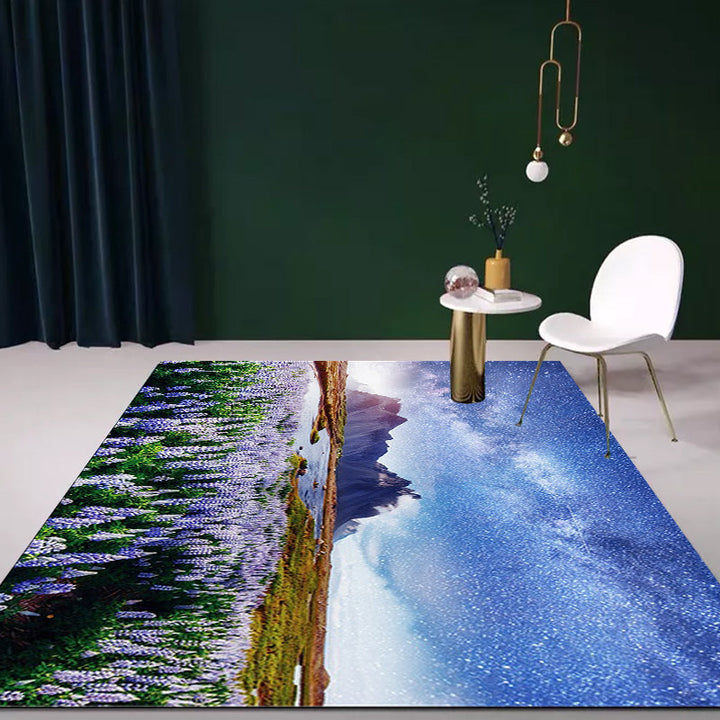 Stylish lavender pattern rug with galactic blue modern rug made of polyester washable non-slip backing rug for the living room | Bowlift