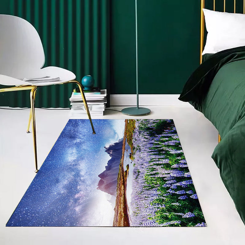 Stylish lavender pattern rug with galactic blue modern rug made of polyester washable non-slip backing rug for the living room | Bowlift