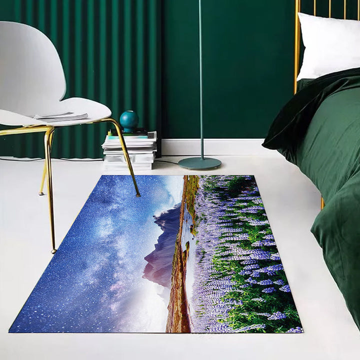 Stylish lavender pattern rug with galactic blue modern rug made of polyester washable non-slip backing rug for the living room | Bowlift