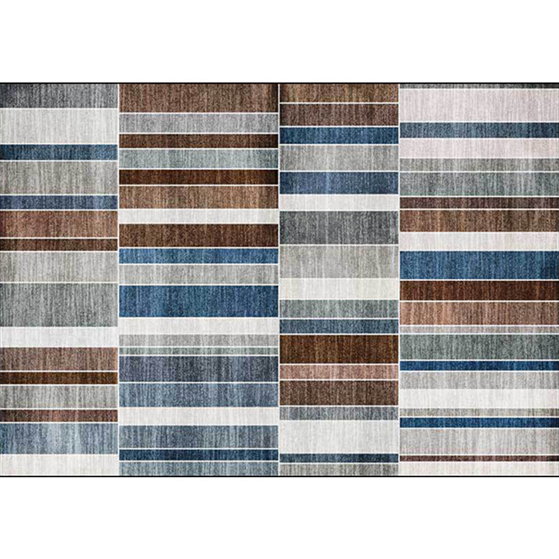 Contemporary striped rug brown and blue polyester rug machine washable non-slip rug for the bedroom | Bowlift