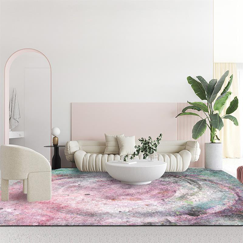 Modern abstract rug Pink and Green polyester rug machine washable non-slip rug for bedroom | Bowlift