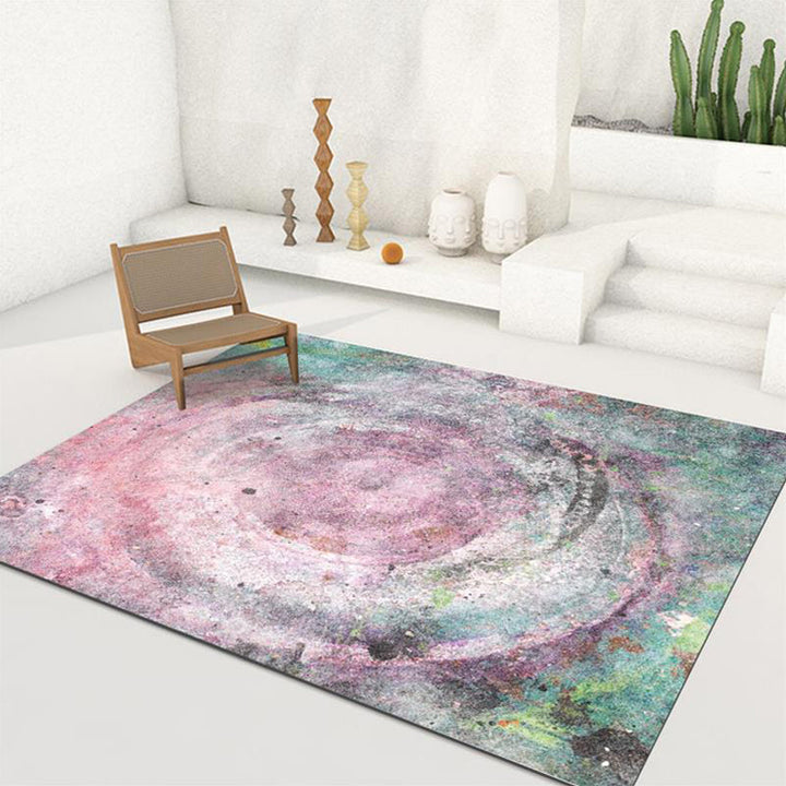Modern abstract rug Pink and Green polyester rug machine washable non-slip rug for bedroom | Bowlift
