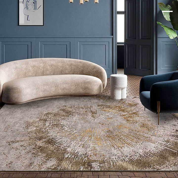 Unique Abstract Rug Brown Industrial Design Rug Polyester Washable Non-Slip Backing Rug for the Living Room | Bowlift