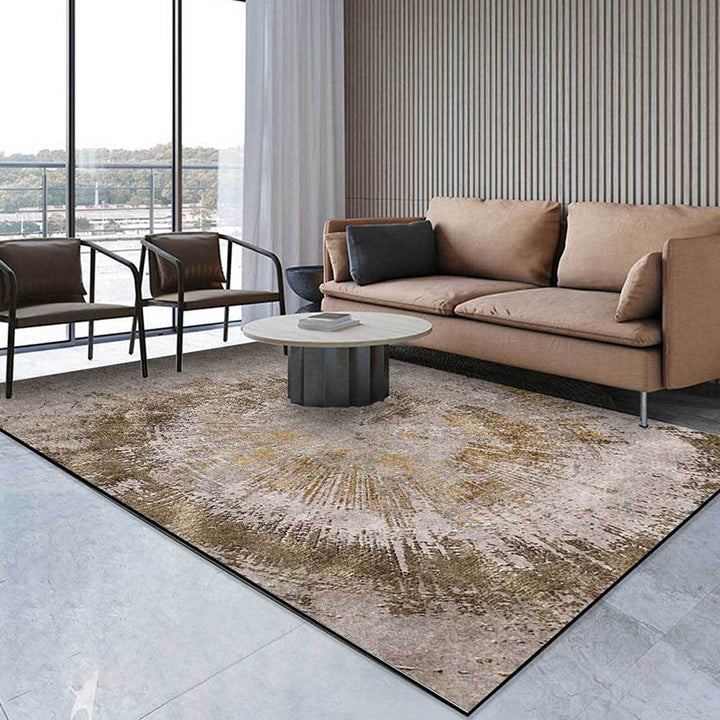 Unique Abstract Rug Brown Industrial Design Rug Polyester Washable Non-Slip Backing Rug for the Living Room | Bowlift