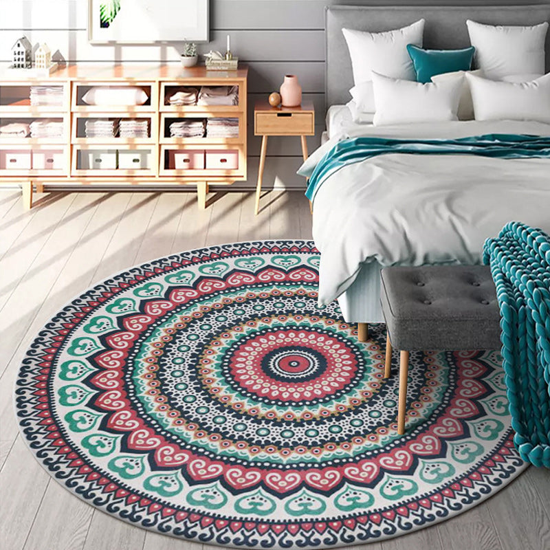 BowLift | Red and green southwestern carpet polyester concentric circles pattern carpet washable non-slip backing carpet for living room