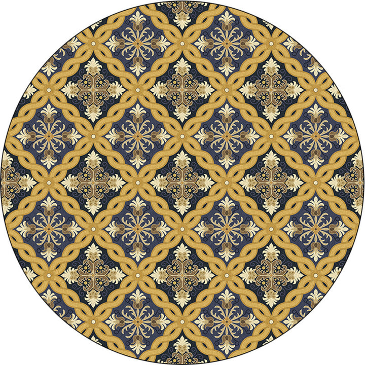 BowLift | Yellow Moroccan Polyester Azulejo and Flower Pattern Rug washable non-slip backing rug for the living room