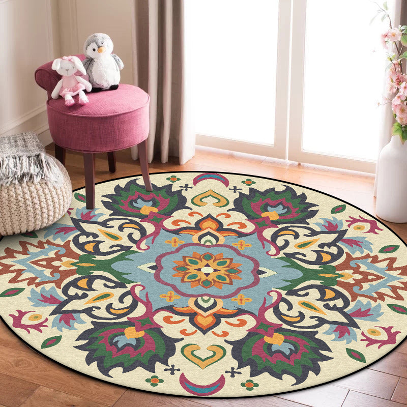 BowLift | Persian flower pattern rug yellow and green polyester rug machine washable non-slip rug for the bedroom