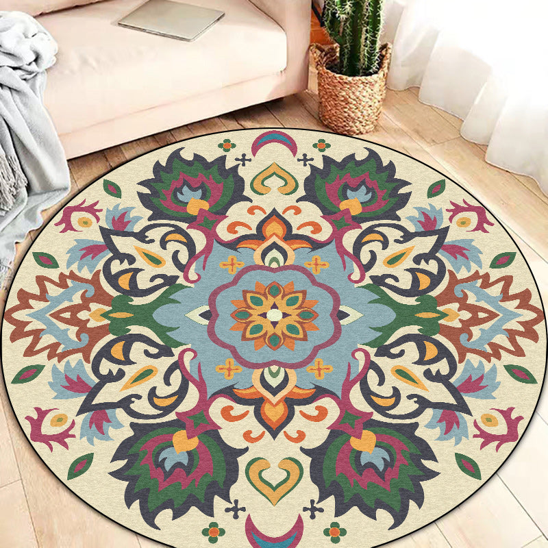 BowLift | Persian flower pattern rug yellow and green polyester rug machine washable non-slip rug for the bedroom