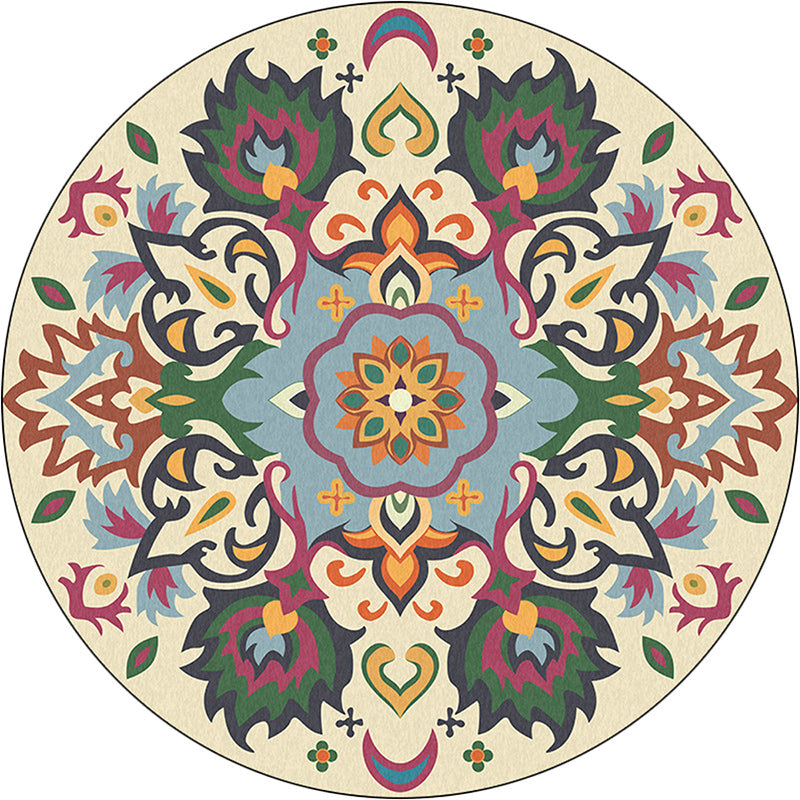 BowLift | Persian flower pattern rug yellow and green polyester rug machine washable non-slip rug for the bedroom