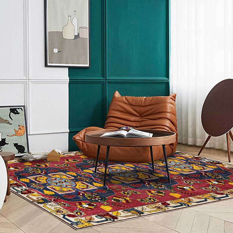 BowLift | Red Vintage Carpet Polyester Tribal Pattern Carpet Washable Non-Slip Back Carpet for Living Room