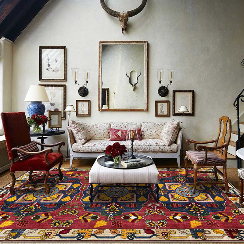 BowLift | Red Vintage Carpet Polyester Tribal Pattern Carpet Washable Non-Slip Back Carpet for Living Room