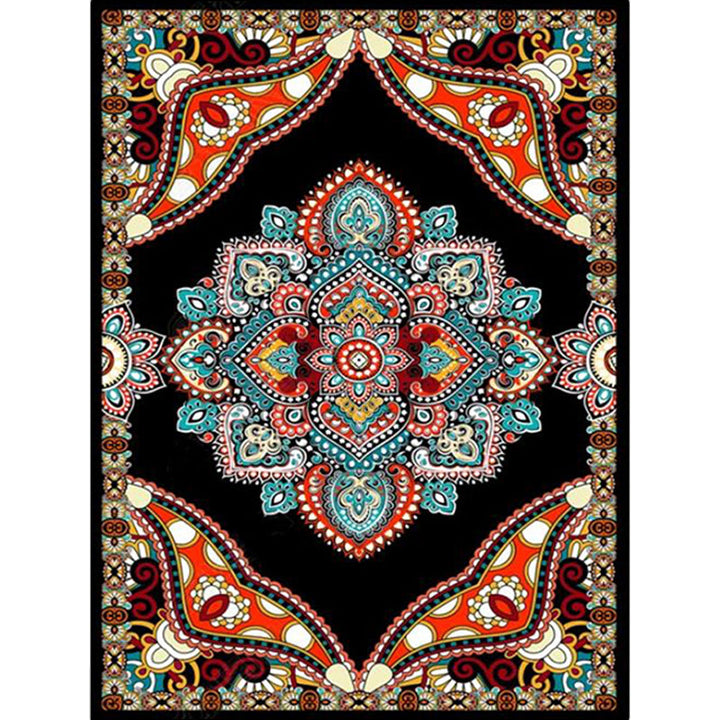 BowLift | Mediterranean Moroccan carpet in red and black medallion floral pattern carpet polyester non-slip flooring for living room decoration