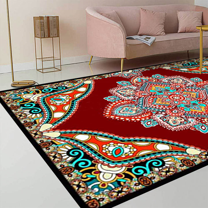 BowLift | Mediterranean Moroccan carpet in red and black medallion floral pattern carpet polyester non-slip flooring for living room decoration