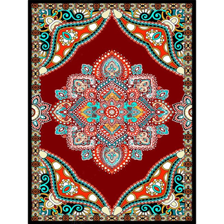 BowLift | Mediterranean Moroccan carpet in red and black medallion floral pattern carpet polyester non-slip flooring for living room decoration