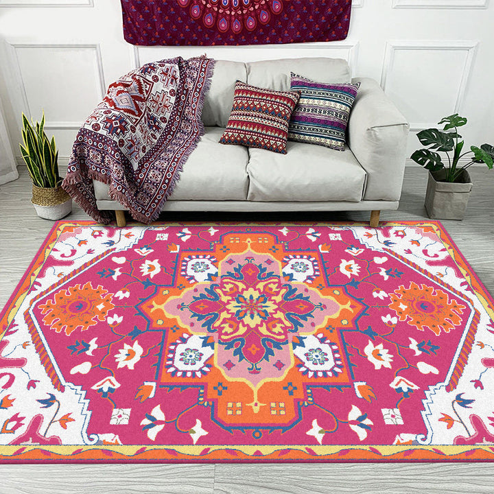 Colorful bedroom rug Moroccan medallion floral pattern rug polyester anti-slip stain-resistant rug | Bowlift