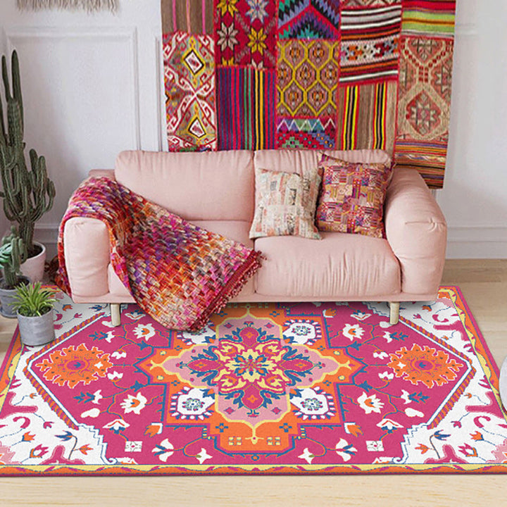 Colorful bedroom rug Moroccan medallion floral pattern rug polyester anti-slip stain-resistant rug | Bowlift