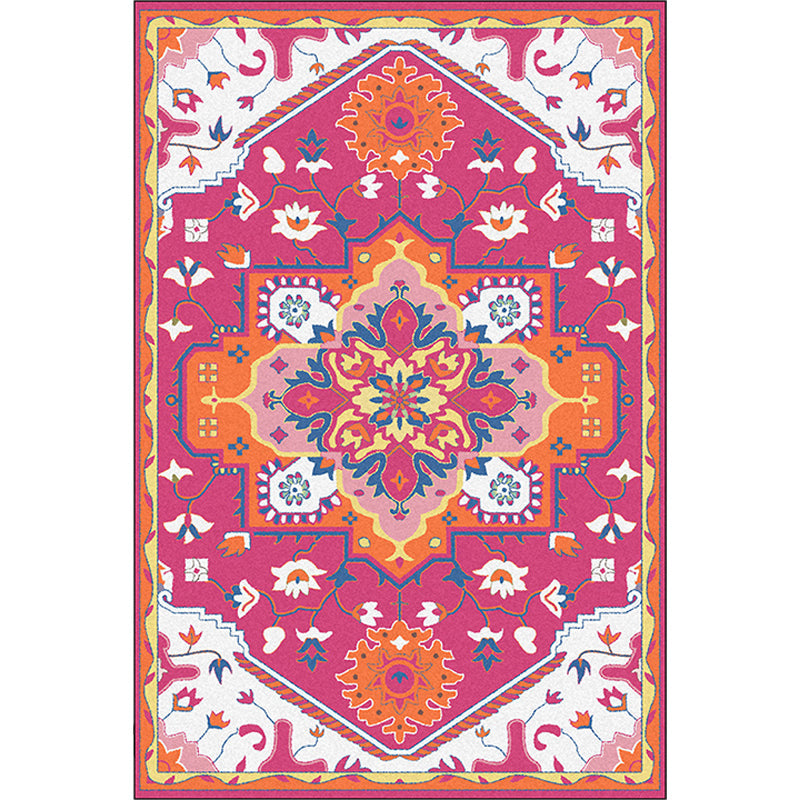 Colorful bedroom rug Moroccan medallion floral pattern rug polyester anti-slip stain-resistant rug | Bowlift