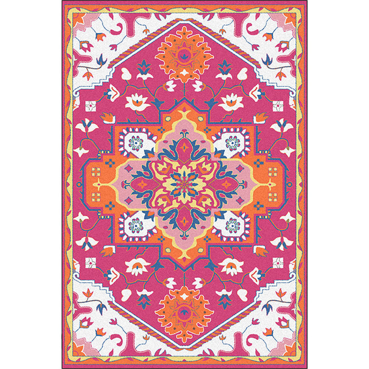 Colorful bedroom rug Moroccan medallion floral pattern rug polyester anti-slip stain-resistant rug | Bowlift