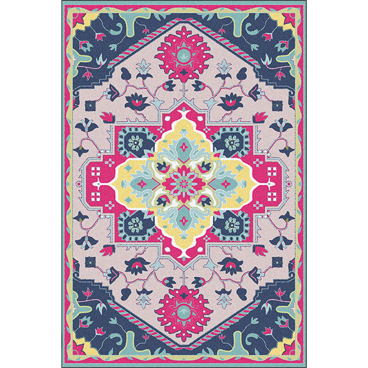 Colorful bedroom rug Moroccan medallion floral pattern rug polyester anti-slip stain-resistant rug | Bowlift