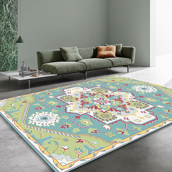 Colorful bedroom rug Moroccan medallion floral pattern rug polyester anti-slip stain-resistant rug | Bowlift