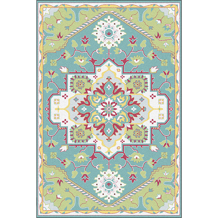 Colorful bedroom rug Moroccan medallion floral pattern rug polyester anti-slip stain-resistant rug | Bowlift