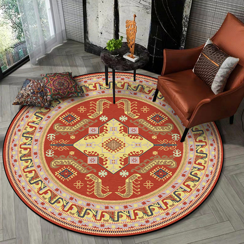 BowLift | Red Moroccan Carpet Polyester Medallion Print Carpet washable non-slip backing Carpet for Living Room