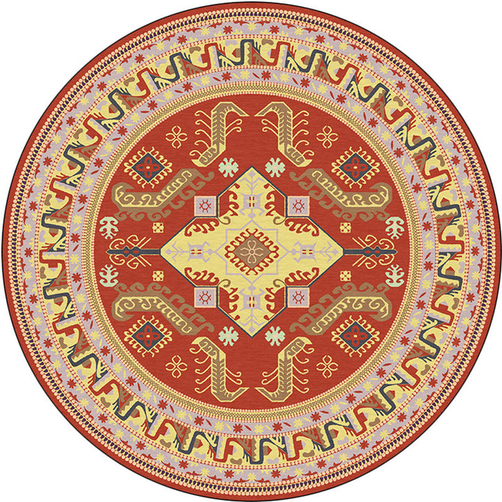 BowLift | Red Moroccan Carpet Polyester Medallion Print Carpet washable non-slip backing Carpet for Living Room