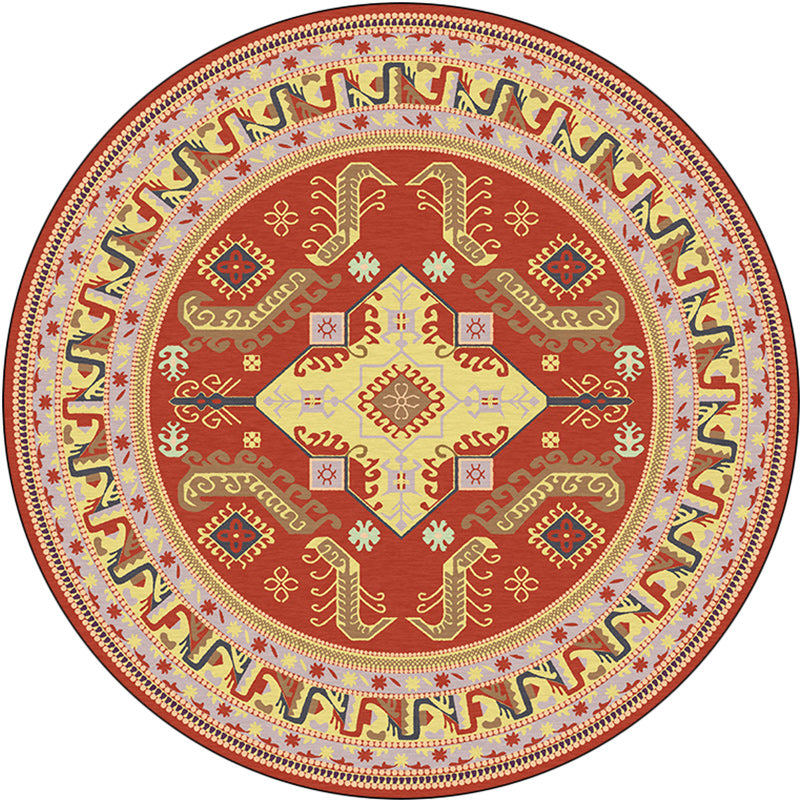 Red Moroccan Carpet Polyester Medallion Printed Rug Washable Non-Slip Back Rug for the Living Room | Bowlift