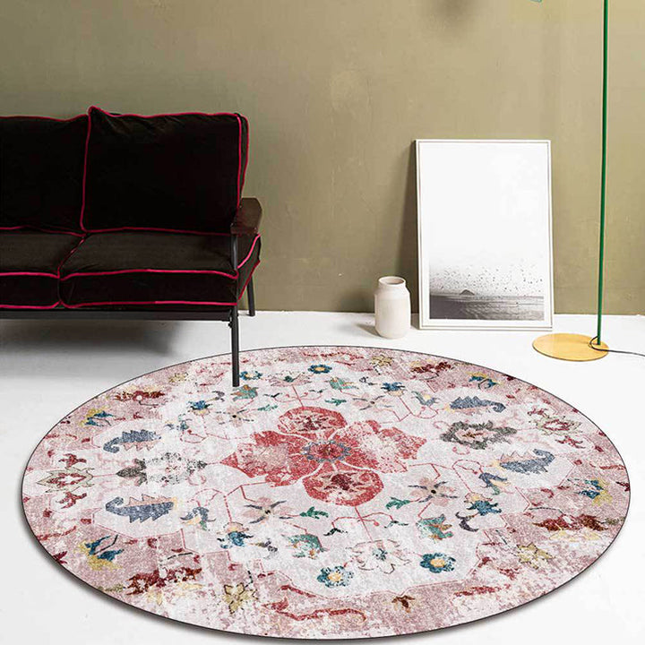 BowLift | Persian Medallion Pattern Carpet Pink and Green Polyester Carpet Machine Washable Non-Slip Carpet for the Bedroom