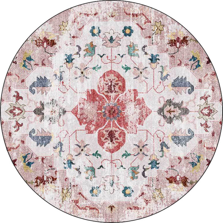 BowLift | Persian Medallion Pattern Carpet Pink and Green Polyester Carpet Machine Washable Non-Slip Carpet for the Bedroom
