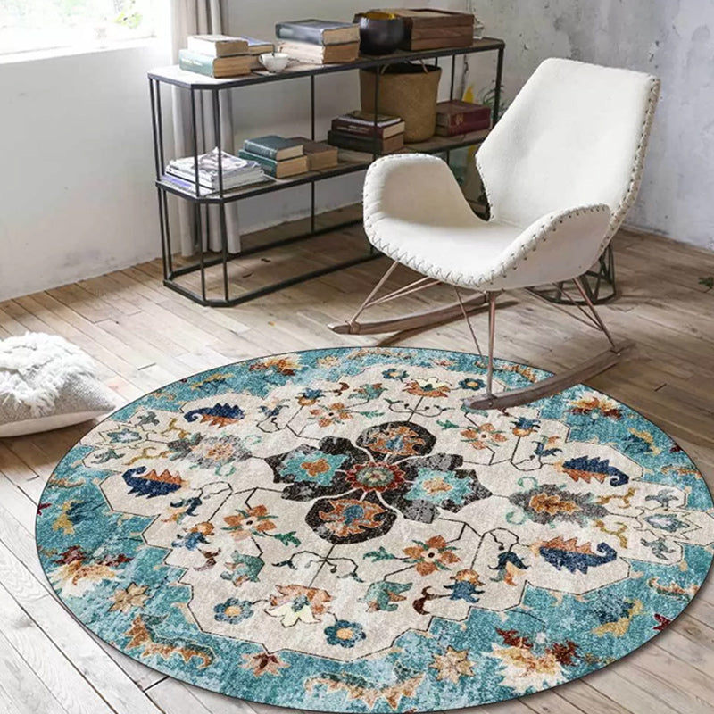 BowLift | Persian Medallion Pattern Carpet Pink and Green Polyester Carpet Machine Washable Non-Slip Carpet for the Bedroom