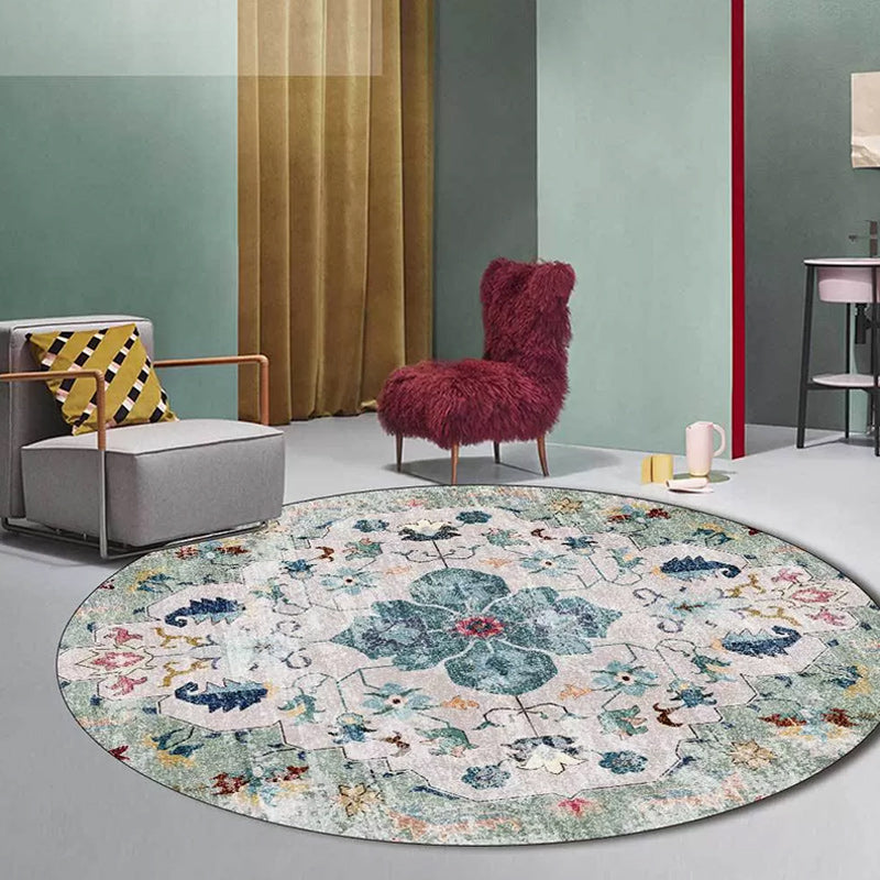 Persian medallion pattern rug pink and green polyester rug machine washable non-slip rug for the bedroom | Bowlift