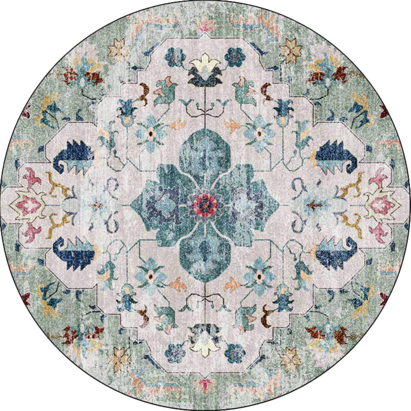 BowLift | Persian Medallion Pattern Carpet Pink and Green Polyester Carpet Machine Washable Non-Slip Carpet for the Bedroom