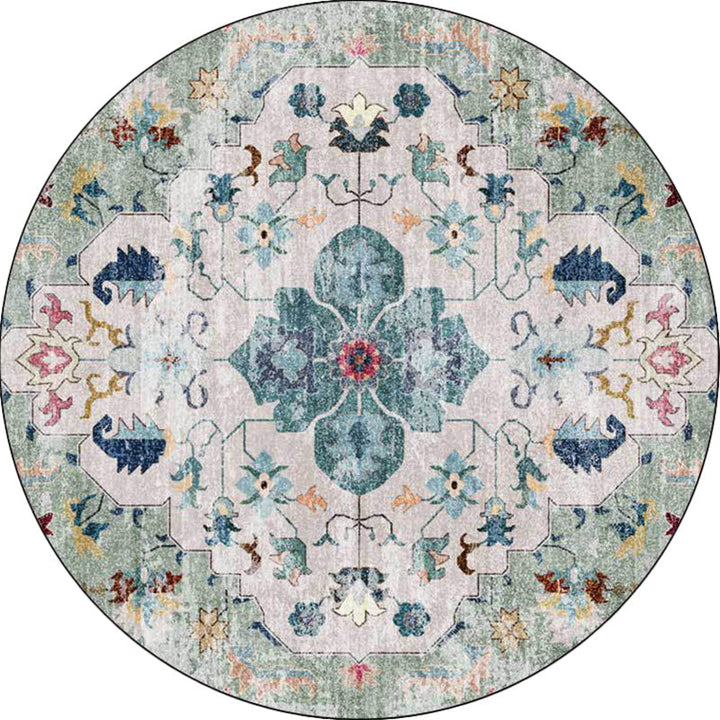 Persian medallion pattern rug pink and green polyester rug machine washable non-slip rug for the bedroom | Bowlift
