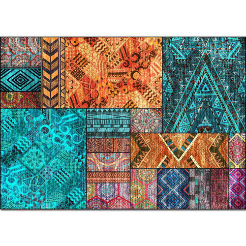 BowLift | Traditional Tribal Pattern Carpet Blue and Orange Southeast Carpet Polyester Machine Washable Non-Slip Back Carpet for Bedroom