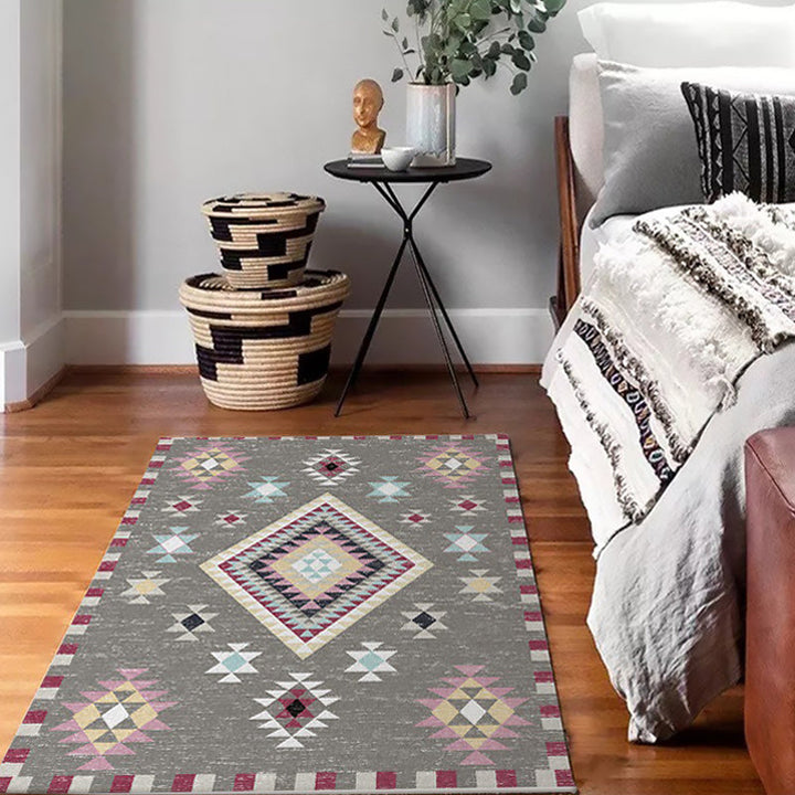 BowLift | American Southwest rug in gray geometric diamond pattern Rug Polyester washable Rug for home decoration