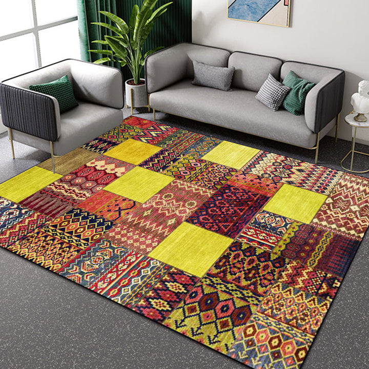 BowLift | Classic tribal pattern carpet Yellow and Brown Southwestern carpet Polyester machine washable non-slip backing carpet for the bedroom
